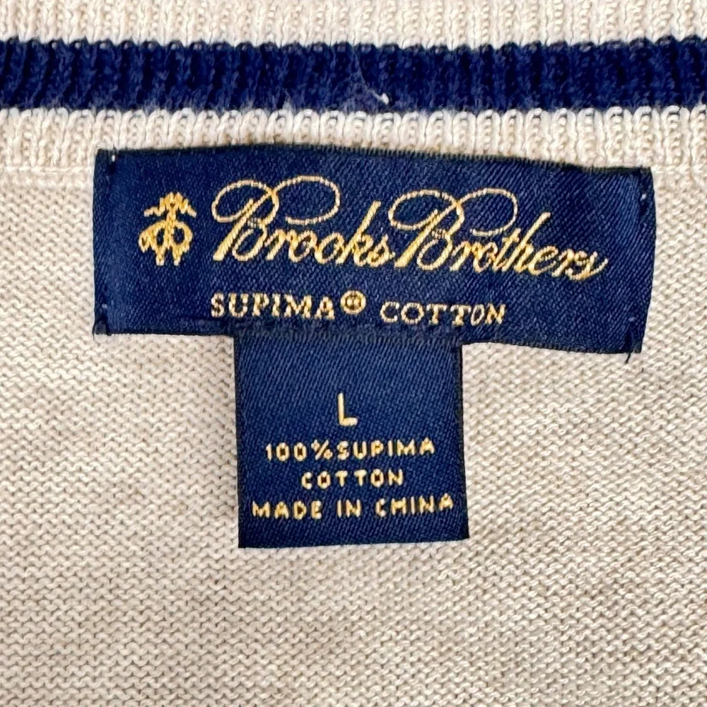 Brooks Brothers Mens Supima Cotton V-Neck Sweater Oatmeal Heather Beige Large